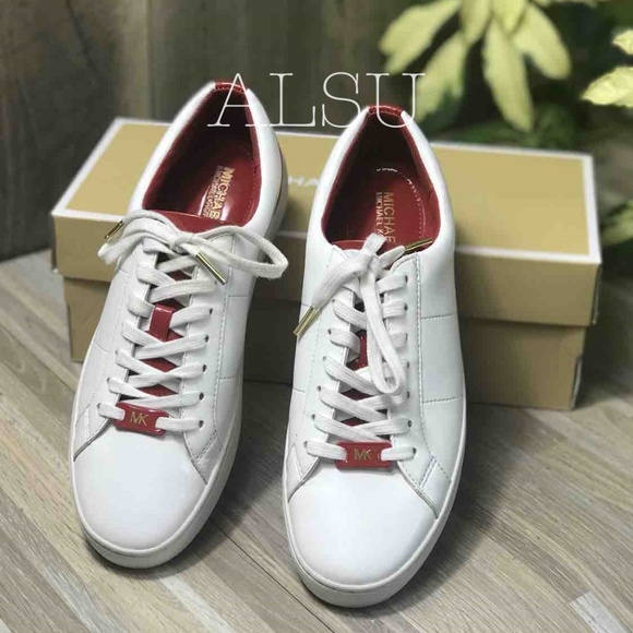 NWT Michael Kors Catelyn Lace Up White Chili Red W - Picture 2 of 8